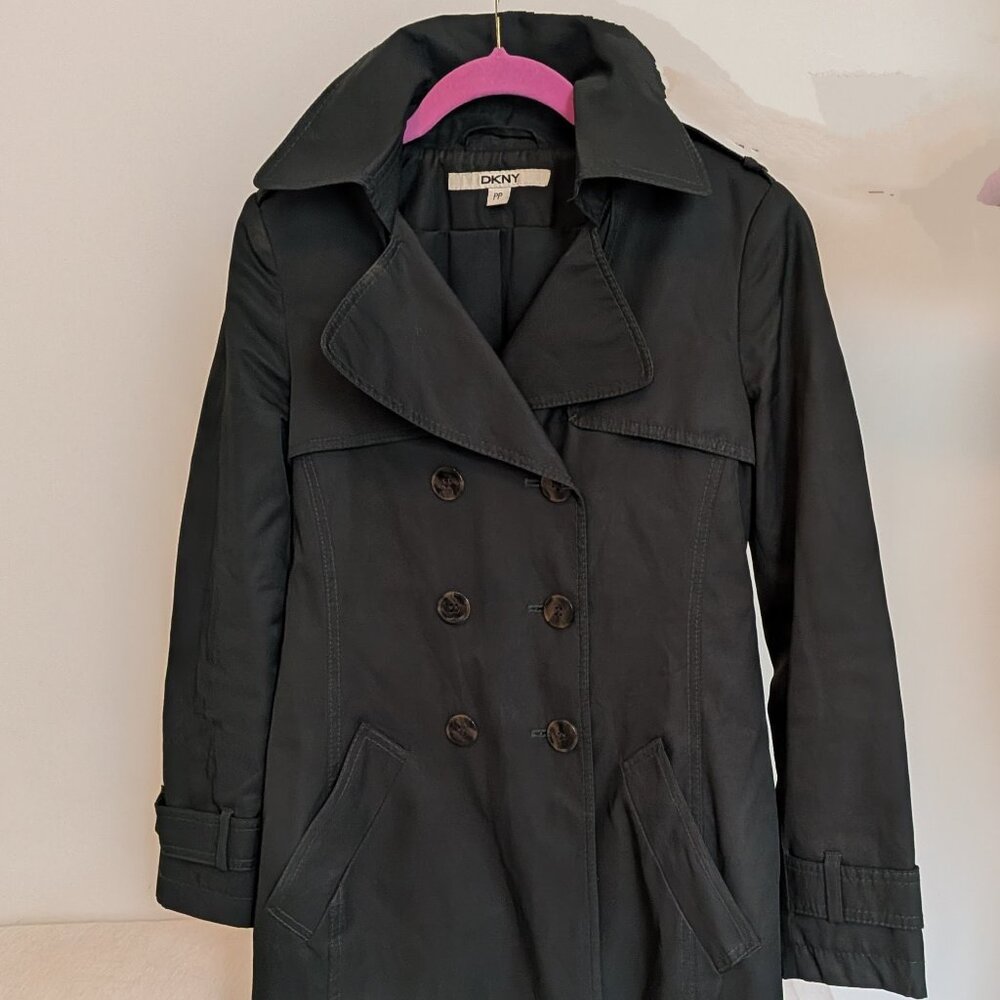 DKNY Dark Green Trench Coat, Fully Lined